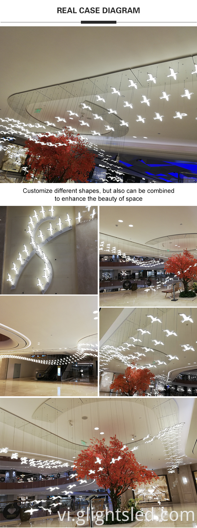 Trang trí trong nhà sáng tạo mới thủy tinh hình chim khách sạn đèn chùm đèn chùm ánh sáng mặt dây chuyền